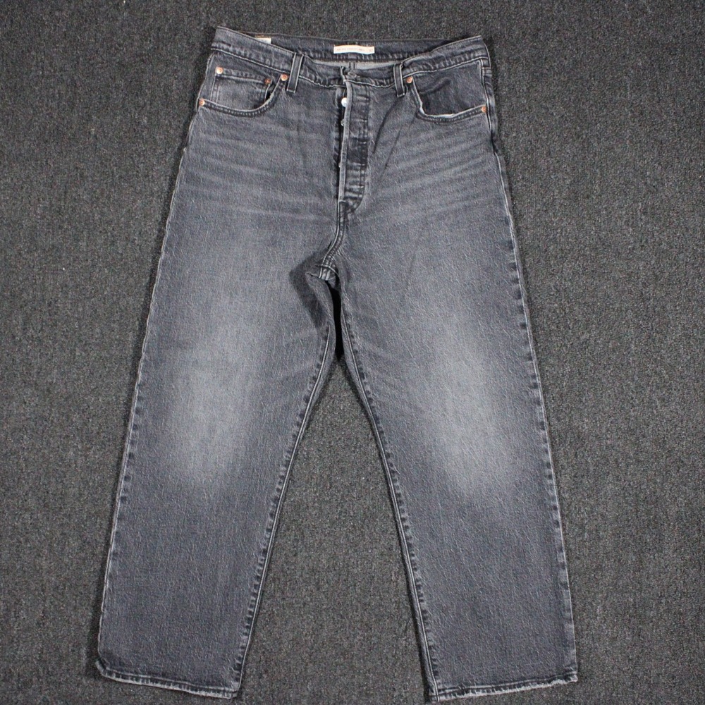 Levis Ribcage Straight Ankle Jeans Womens 32 Gray Washed Black Excellent Denim